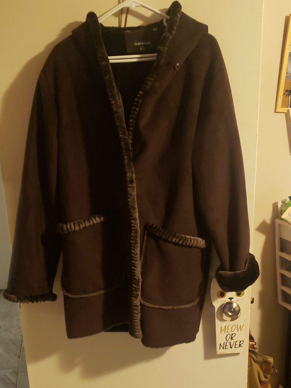 Jones New York Dark Brown Hooded Teddy Jacket